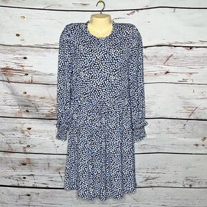 Draper James NWT Size L Blue & White Printed Kitty Knit Long Sleeve Dress